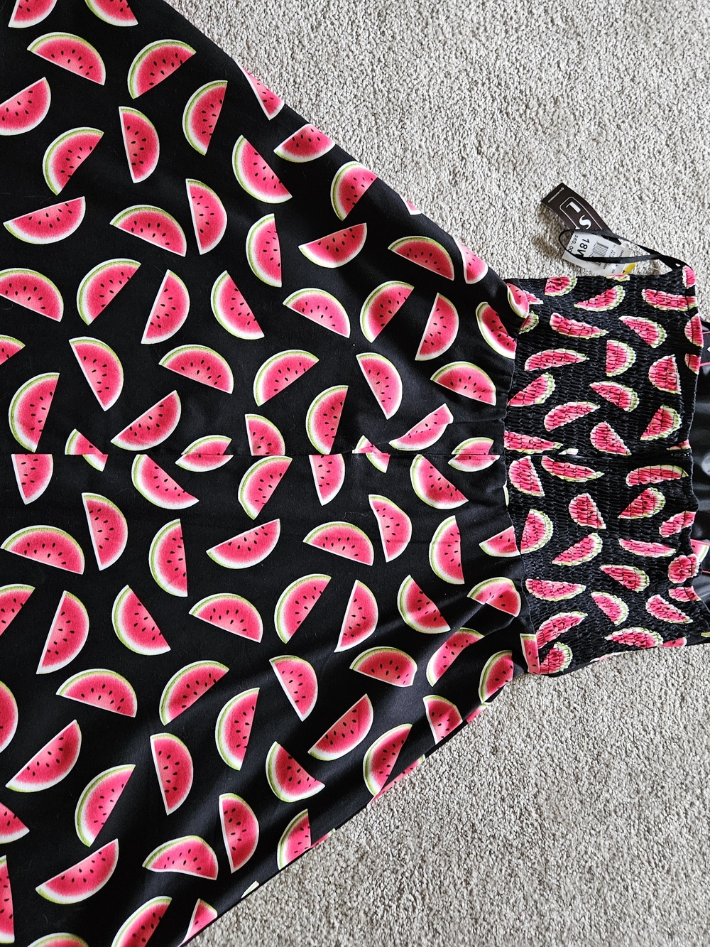 Women's Watermelon Print Black Summer Dress - Picture 2 of 6